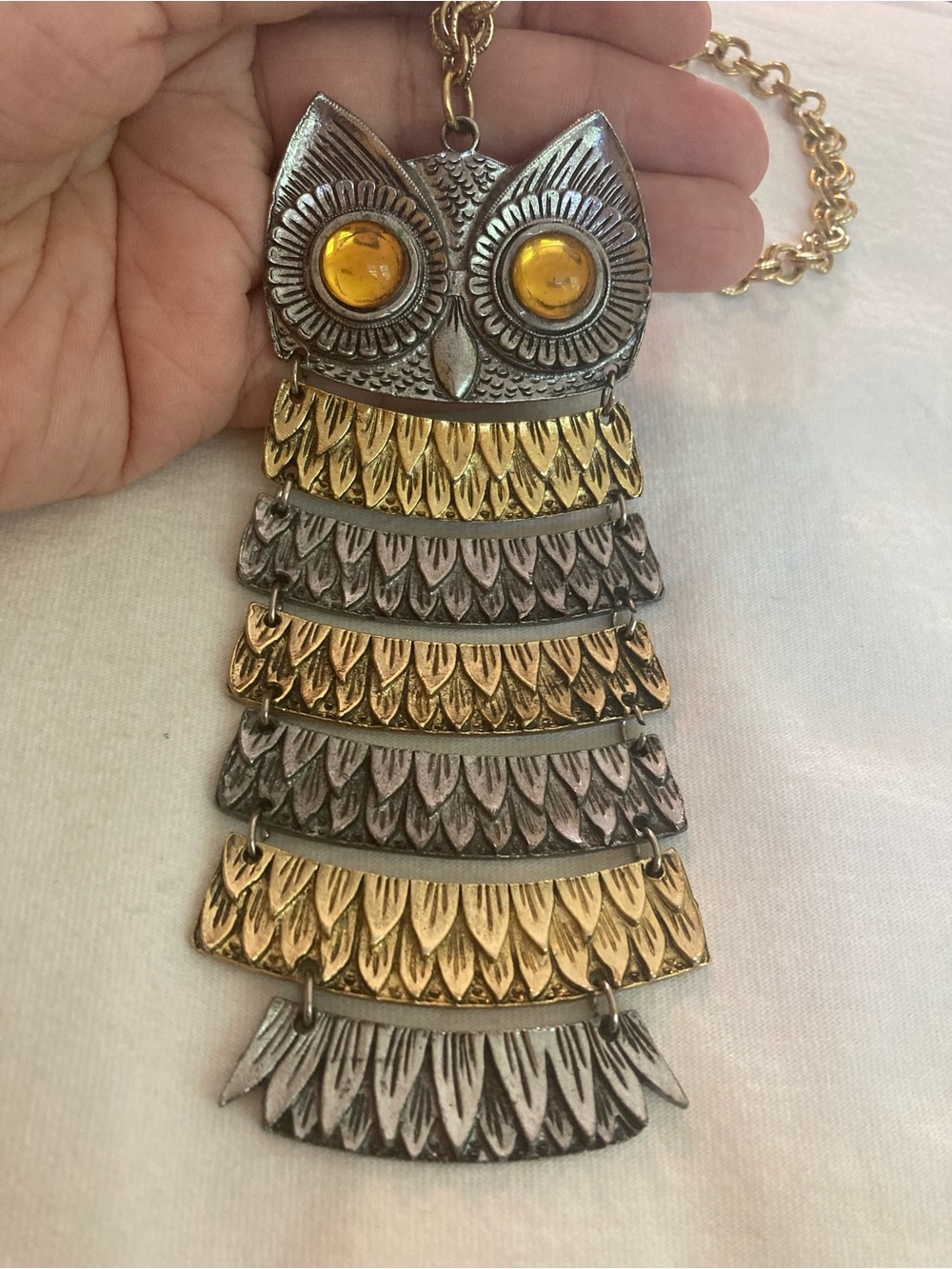 Articulated Owl Vintage Pendant Necklace Multi Tone - Picture 6 of 7
